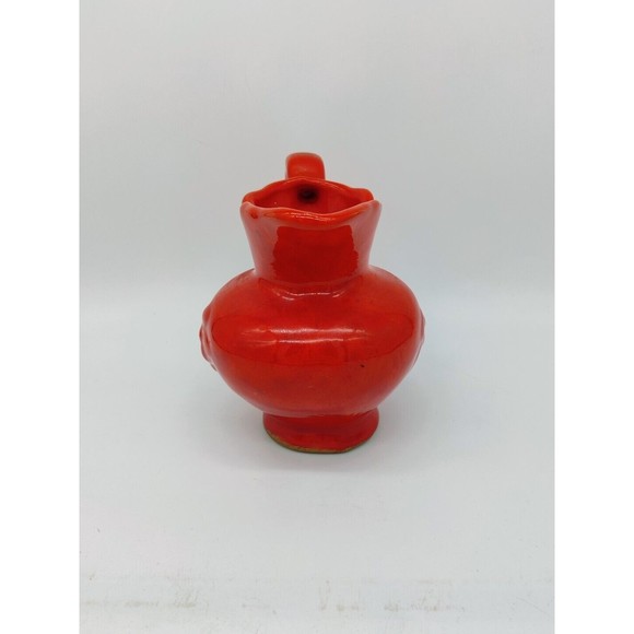 Vintage Mid Century Modern Red Lava Drip Glaze Ewer Milk Water Pitcher Handle - Picture 4 of 11